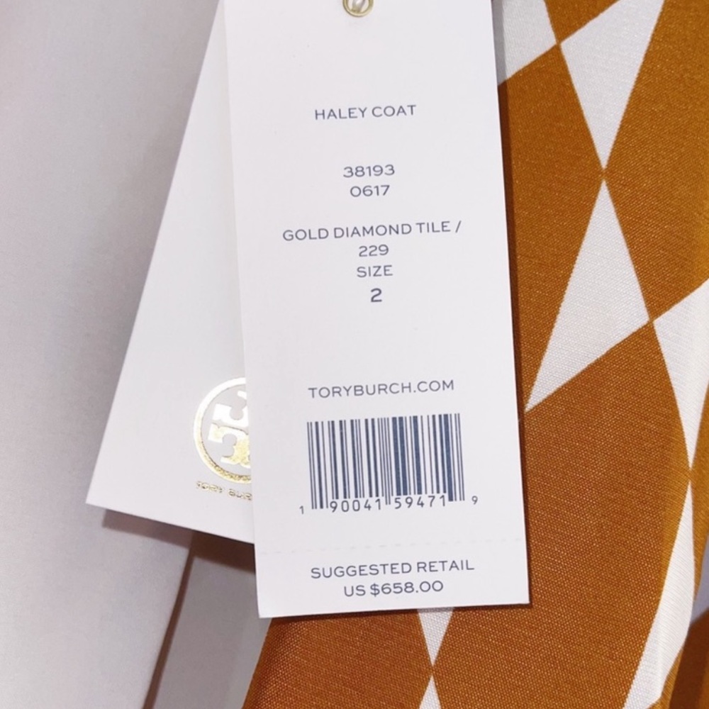 TORY BURCH Haley Diamond Tile Silk Coat Size 2 - Picture 11 of 12